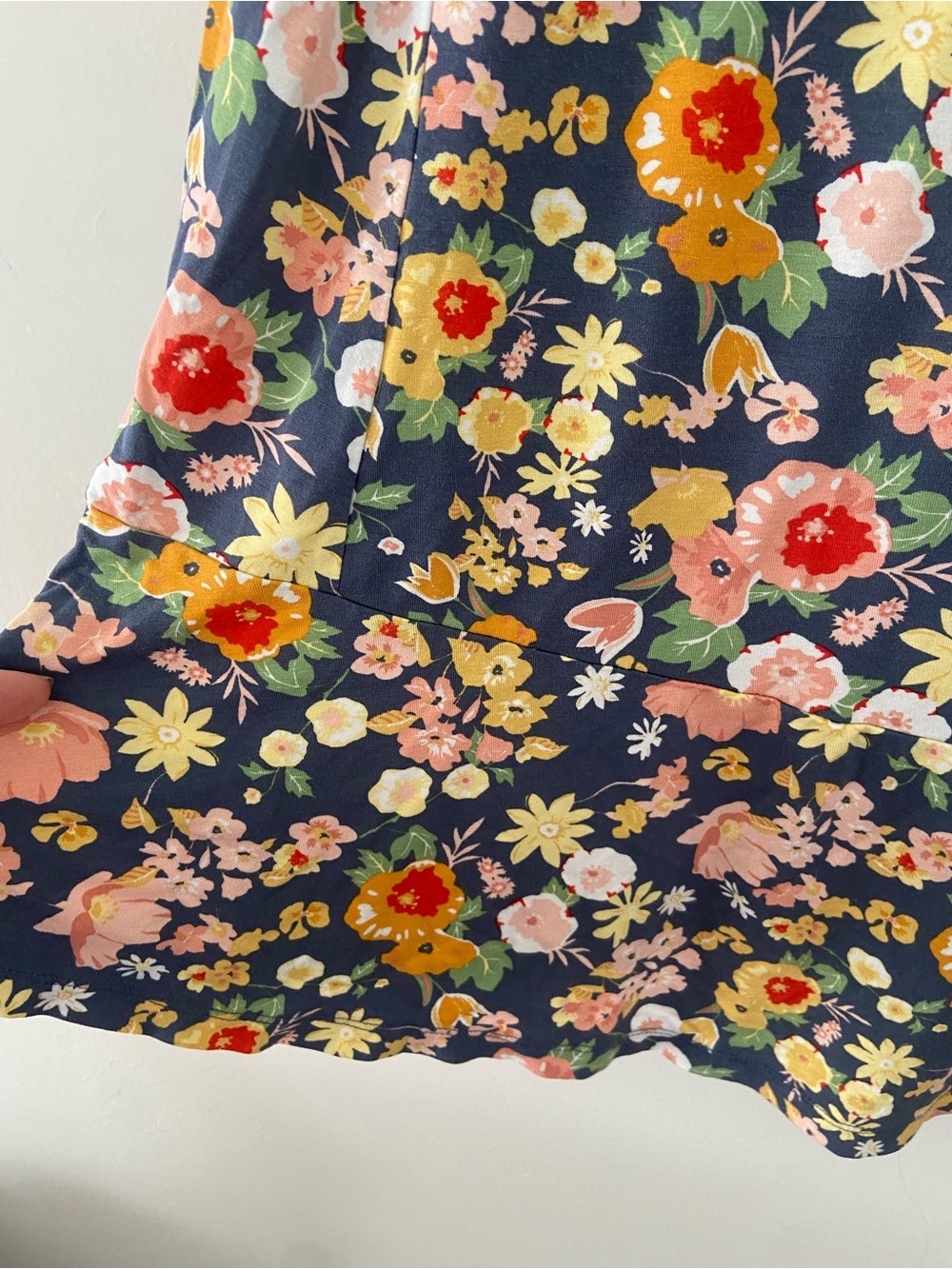 LOFT Navy Floral V-Neck Dress with Pink, Yellow & Red Flowers - Picture 3 of 3
